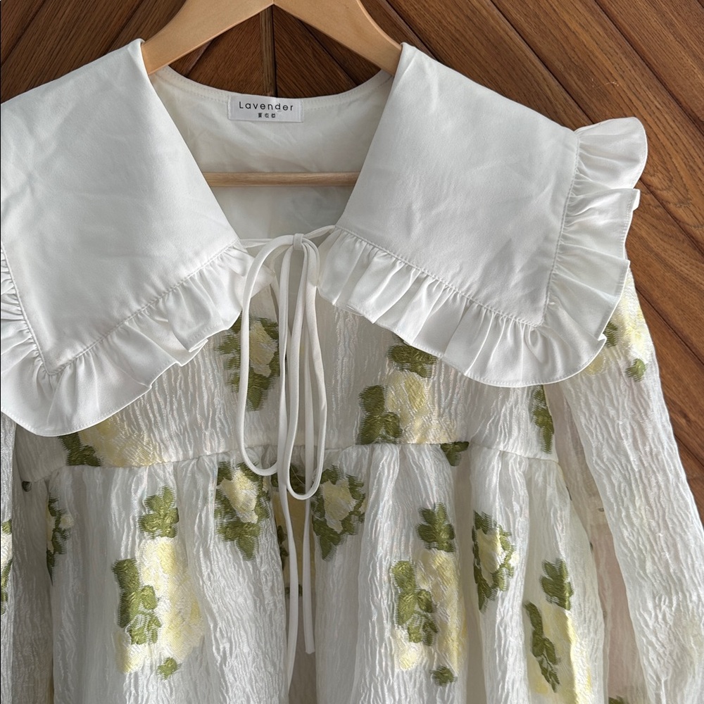 Spring Floral Smock Dress with Ruffled Collar - Picture 4 of 5